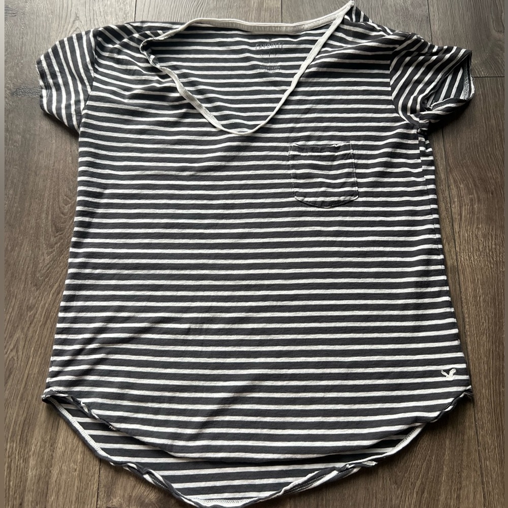 American Eagle Grey and White Striped Top